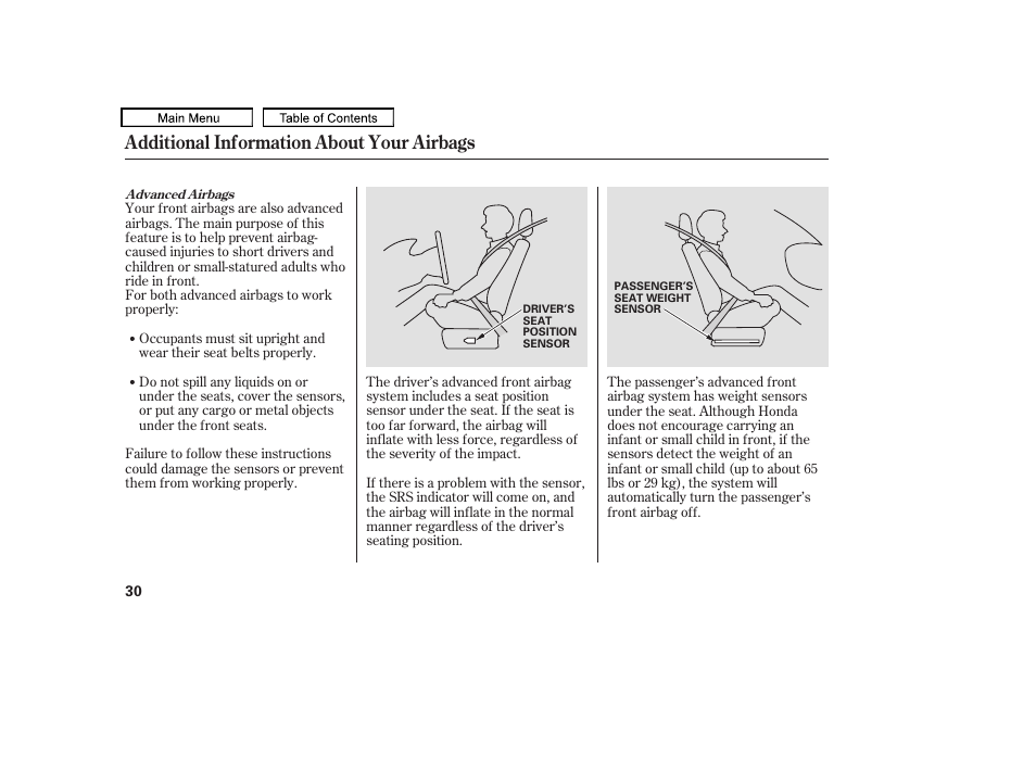 Additional information about your airbags | HONDA 2010 Odyssey User Manual | Page 33 / 526