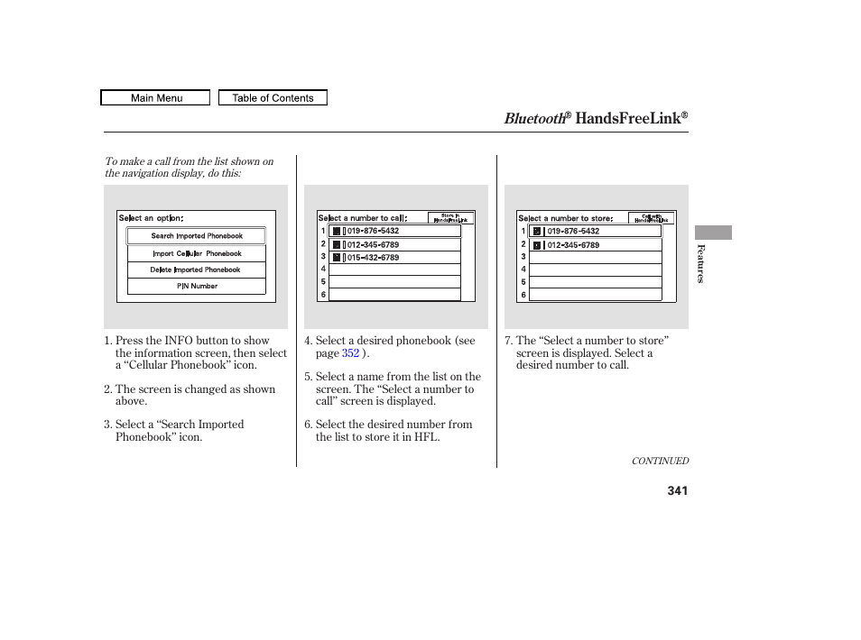 Handsfreelink, Bluetooth | HONDA 2010 Odyssey User Manual | Page 344 / 526