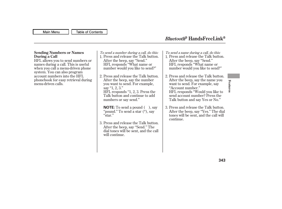 Handsfreelink, Bluetooth | HONDA 2010 Odyssey User Manual | Page 346 / 526