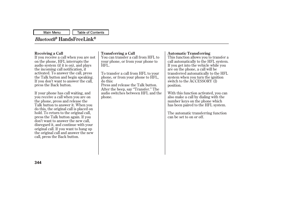 Handsfreelink | HONDA 2010 Odyssey User Manual | Page 347 / 526