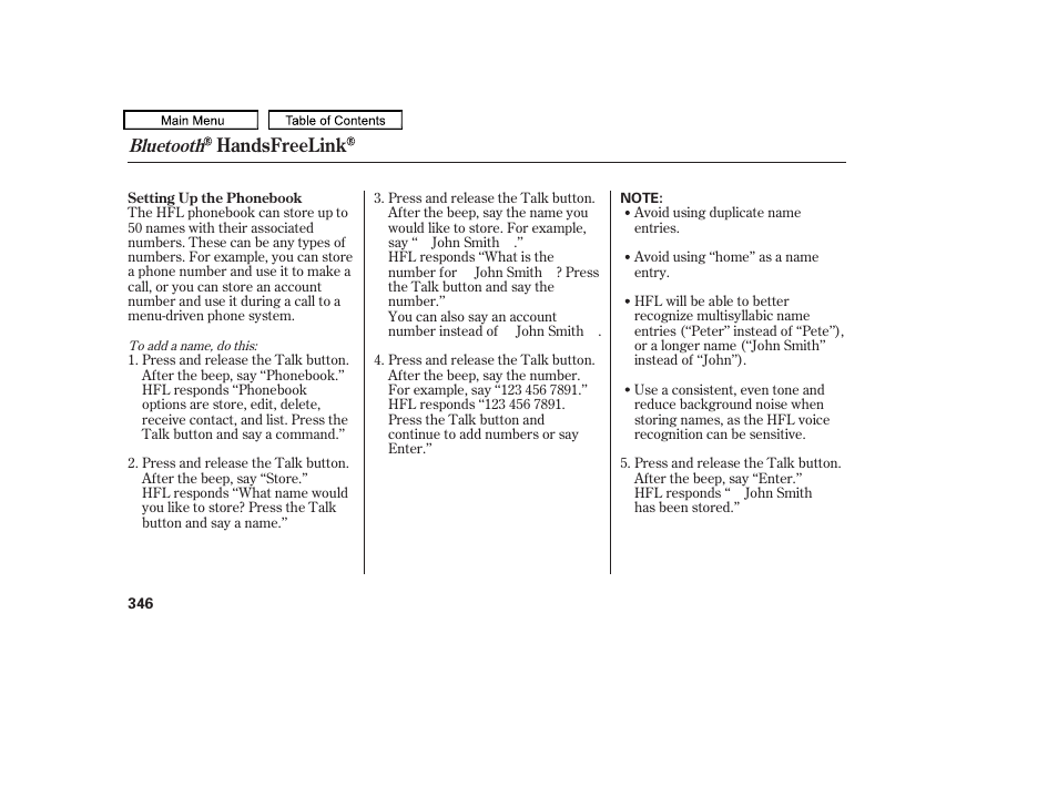 Handsfreelink, Bluetooth | HONDA 2010 Odyssey User Manual | Page 349 / 526