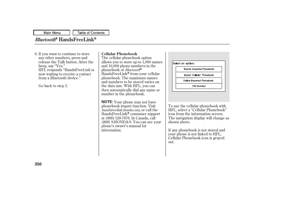 Handsfreelink | HONDA 2010 Odyssey User Manual | Page 353 / 526