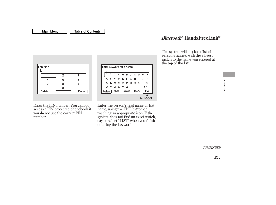 Handsfreelink, Bluetooth | HONDA 2010 Odyssey User Manual | Page 356 / 526