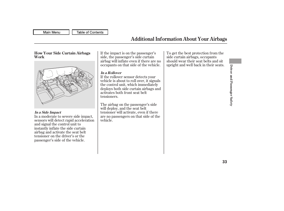 Additional information about your airbags | HONDA 2010 Odyssey User Manual | Page 36 / 526