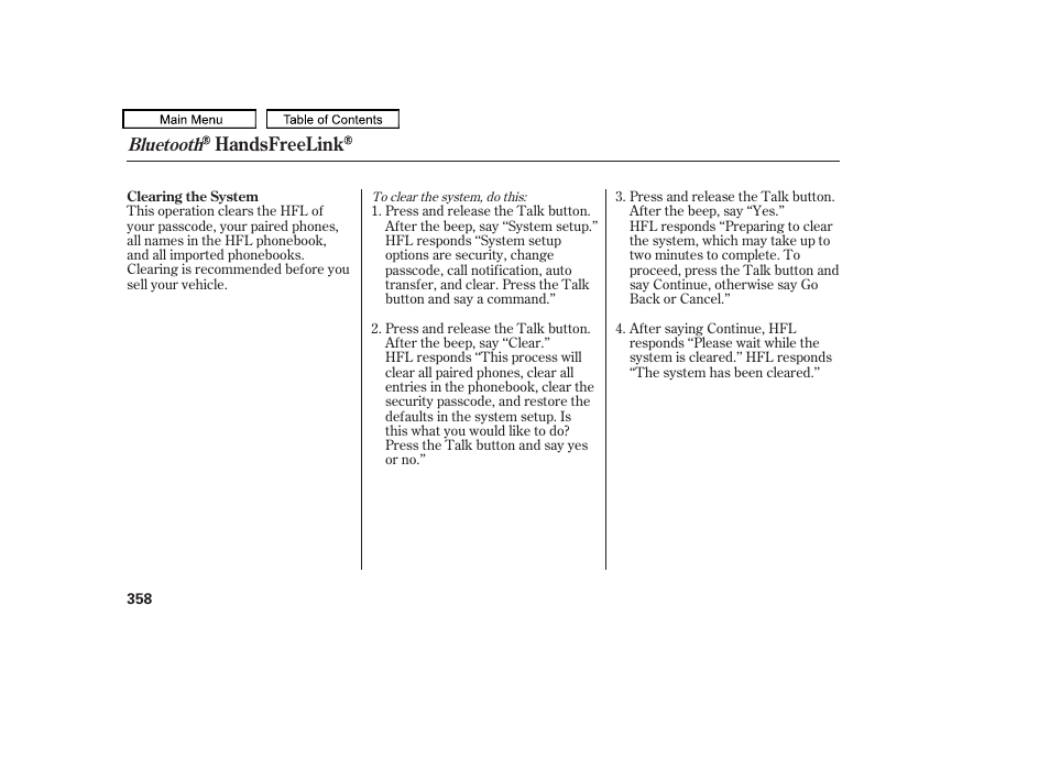 Handsfreelink | HONDA 2010 Odyssey User Manual | Page 361 / 526