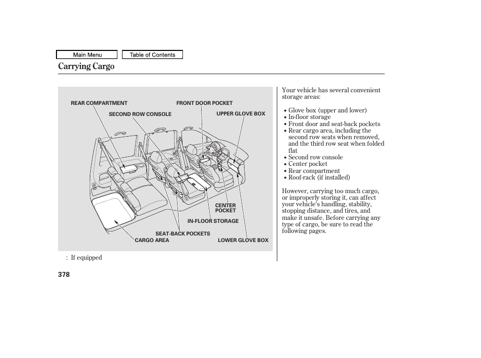 Carrying cargo, 2010 odyssey | HONDA 2010 Odyssey User Manual | Page 381 / 526