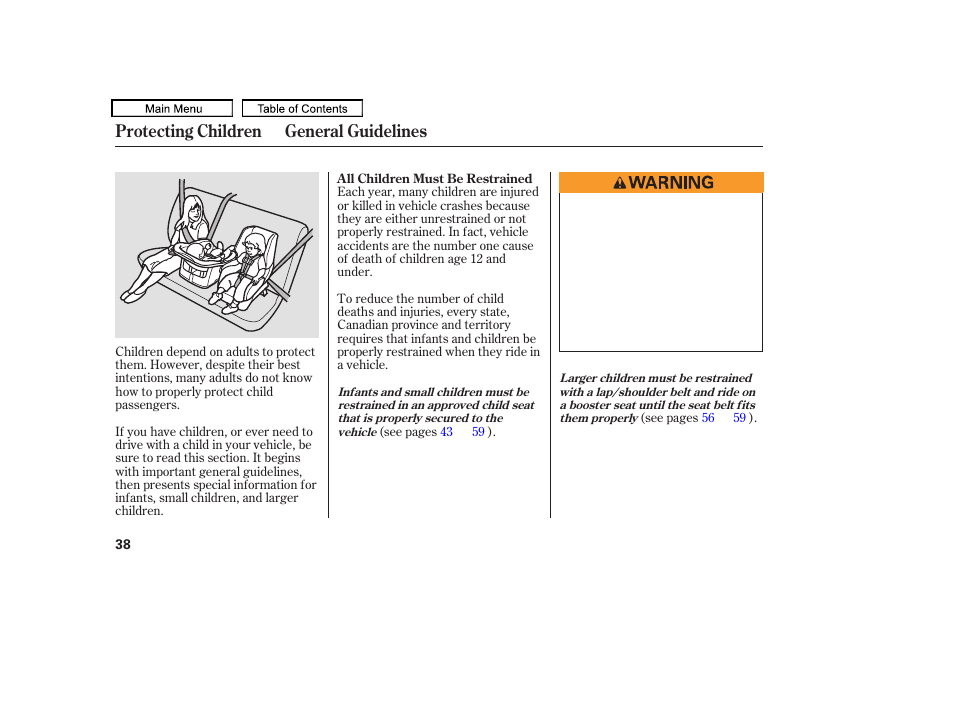 Protecting children general guidelines | HONDA 2010 Odyssey User Manual | Page 41 / 526