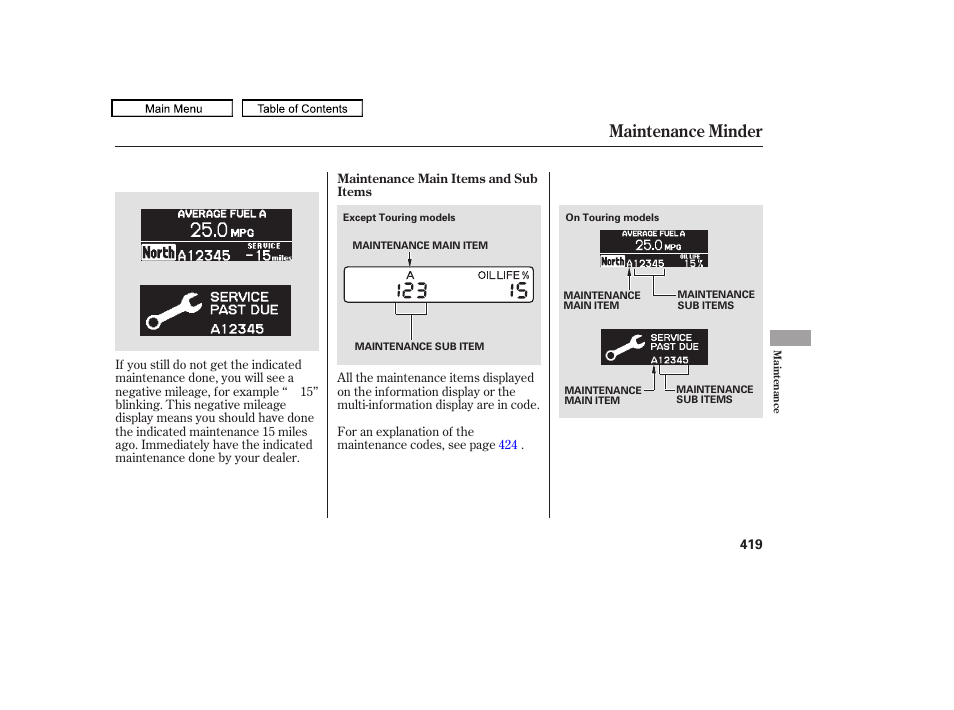 Maintenance minder, 2010 odyssey | HONDA 2010 Odyssey User Manual | Page 422 / 526