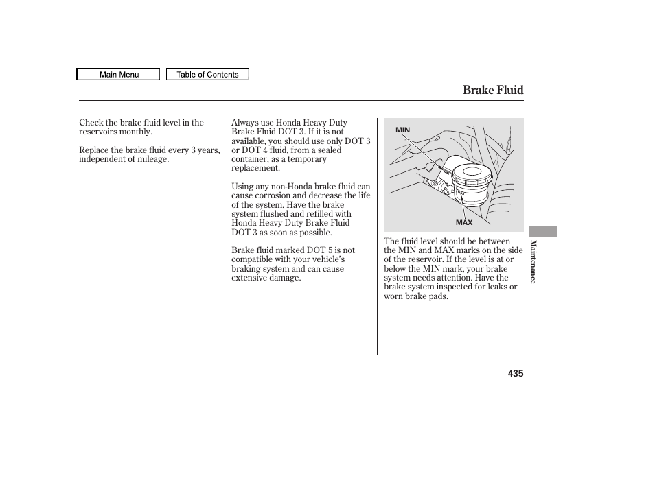 Brake fluid | HONDA 2010 Odyssey User Manual | Page 438 / 526