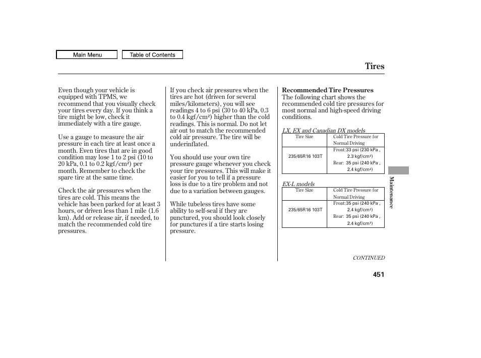 Tires, 2010 odyssey | HONDA 2010 Odyssey User Manual | Page 454 / 526