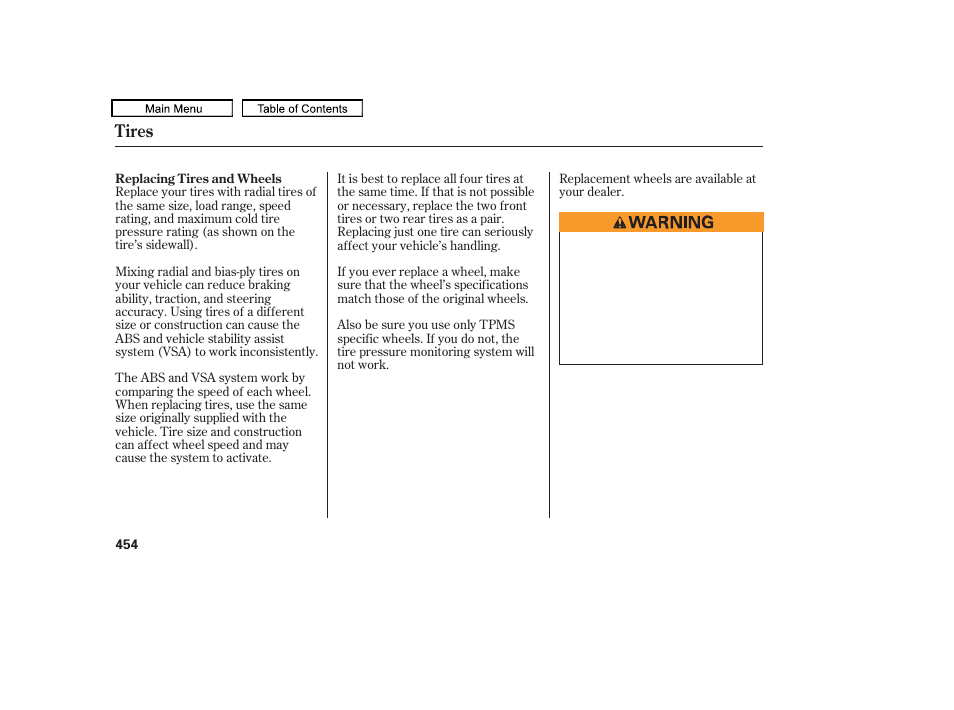 Tires | HONDA 2010 Odyssey User Manual | Page 457 / 526