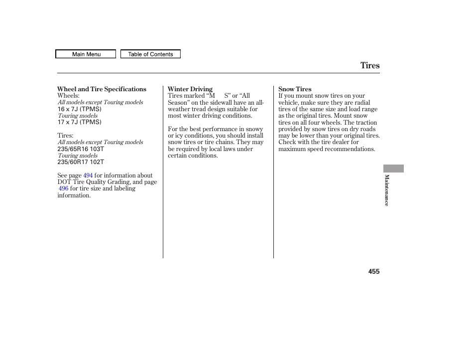 Tires | HONDA 2010 Odyssey User Manual | Page 458 / 526