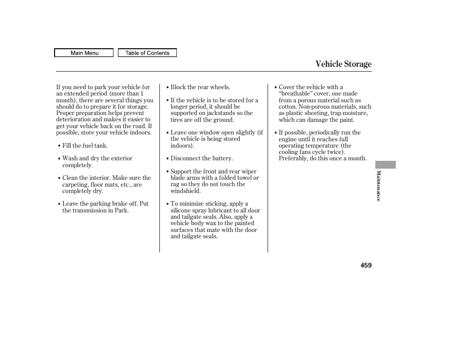 Vehicle storage | HONDA 2010 Odyssey User Manual | Page 462 / 526