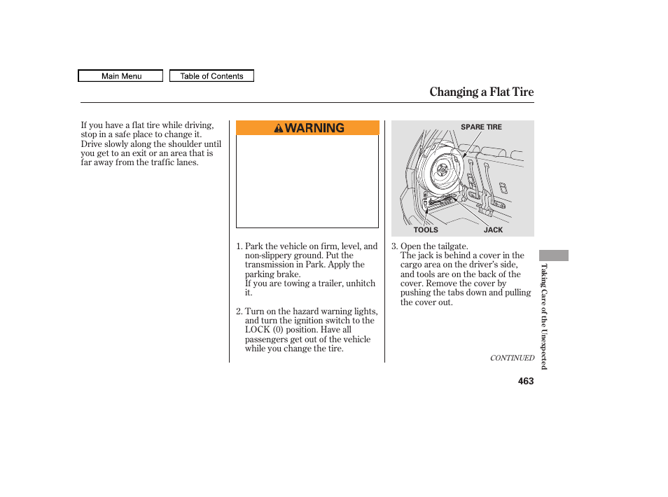 Changing a flat tire, 2010 odyssey | HONDA 2010 Odyssey User Manual | Page 466 / 526