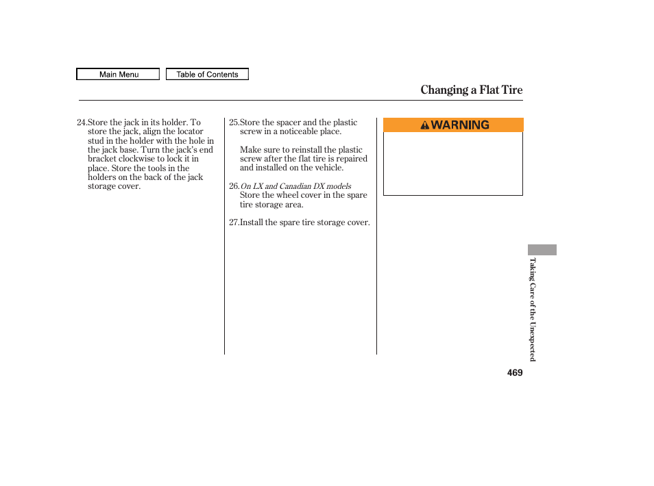 Changing a flat tire, 2010 odyssey | HONDA 2010 Odyssey User Manual | Page 472 / 526