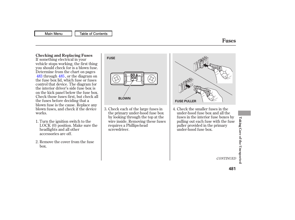 Fuses, 2010 odyssey | HONDA 2010 Odyssey User Manual | Page 484 / 526