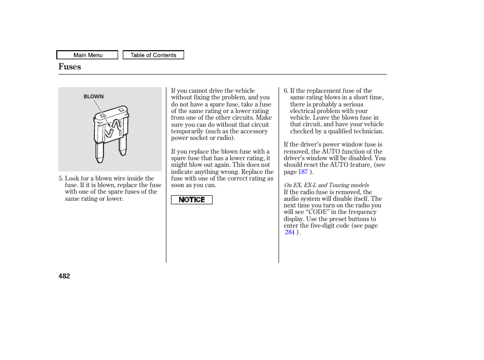 Fuses | HONDA 2010 Odyssey User Manual | Page 485 / 526