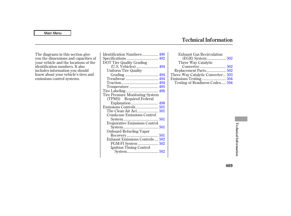 Technical information | HONDA 2010 Odyssey User Manual | Page 492 / 526