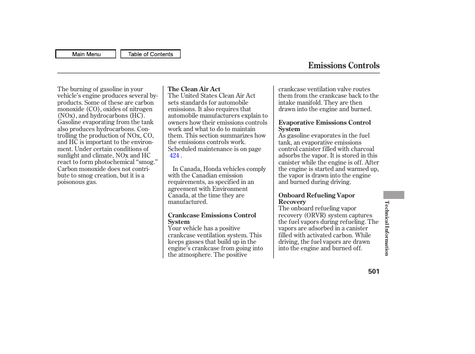 Emissions controls | HONDA 2010 Odyssey User Manual | Page 504 / 526