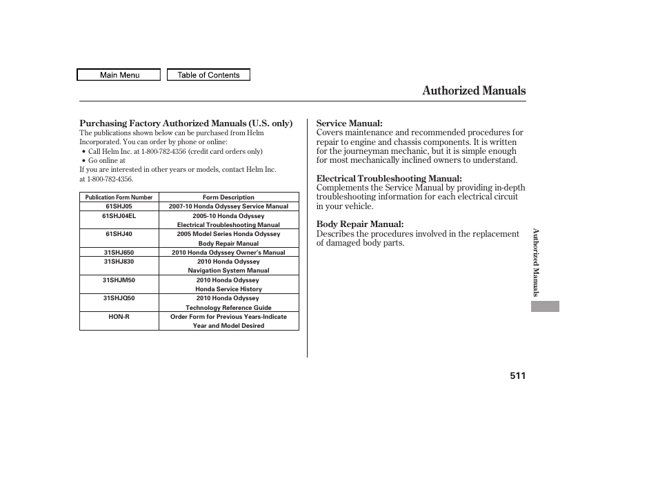 Authorizedmanuals, Authorized manuals, 2010 odyssey | HONDA 2010 Odyssey User Manual | Page 514 / 526