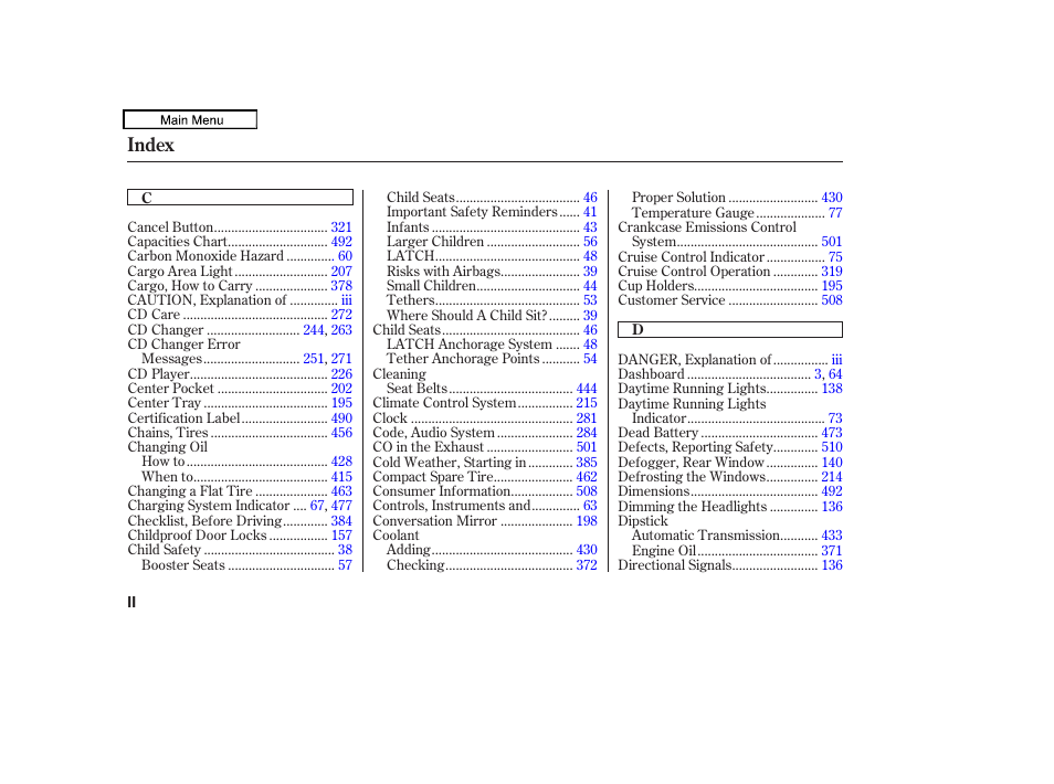 Index | HONDA 2010 Odyssey User Manual | Page 516 / 526