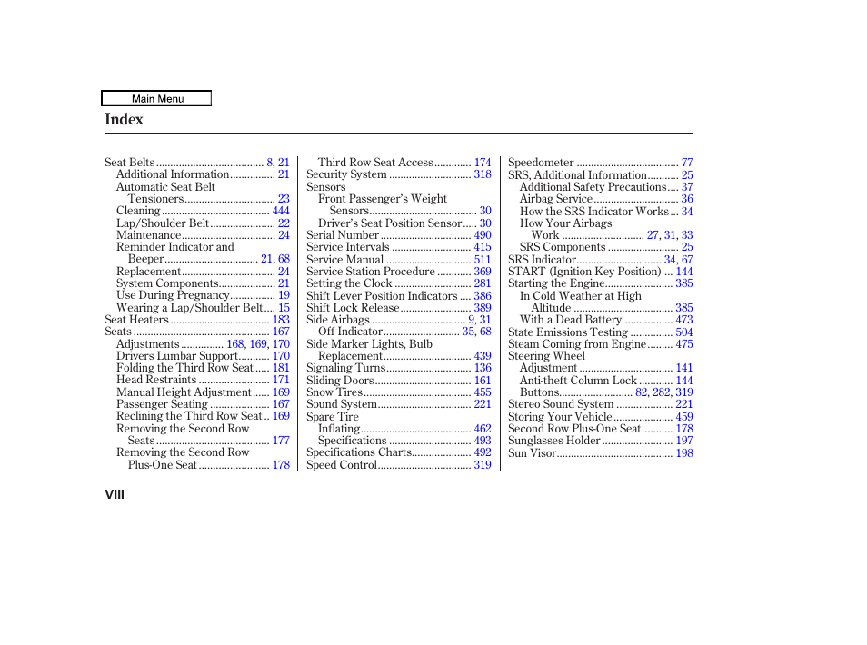 Index | HONDA 2010 Odyssey User Manual | Page 522 / 526