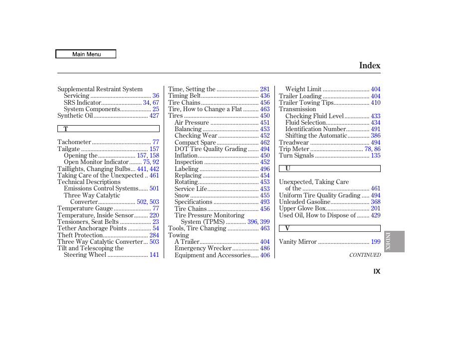 Index | HONDA 2010 Odyssey User Manual | Page 523 / 526