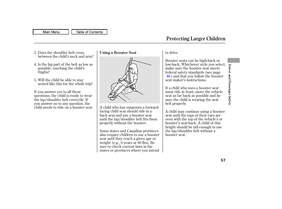 Protecting larger children | HONDA 2010 Odyssey User Manual | Page 60 / 526