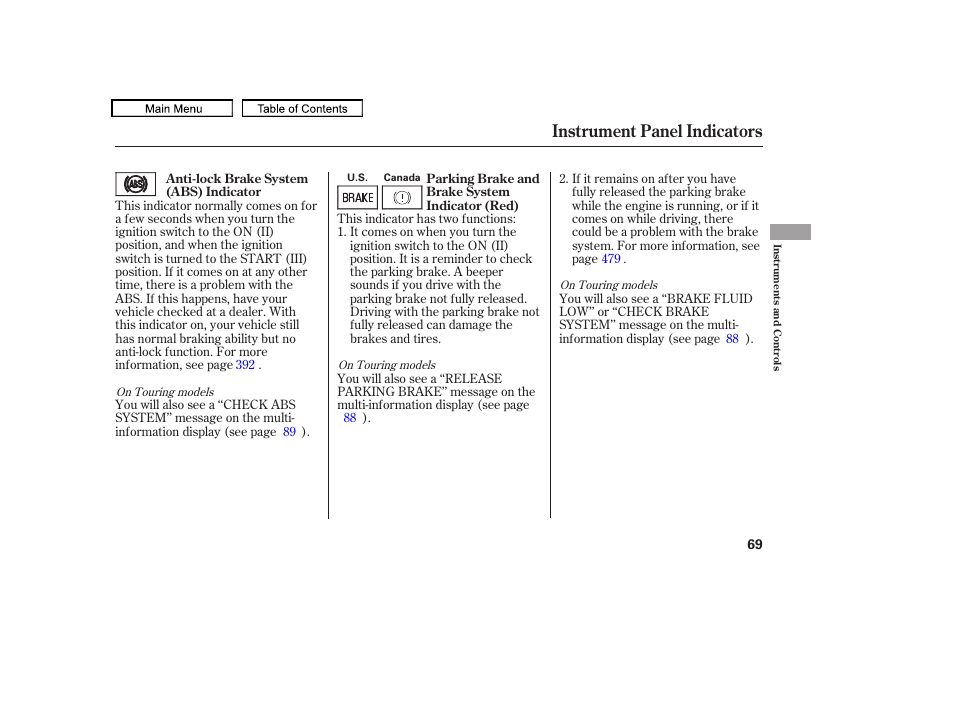 Instrument panel indicators, 2010 odyssey | HONDA 2010 Odyssey User Manual | Page 72 / 526