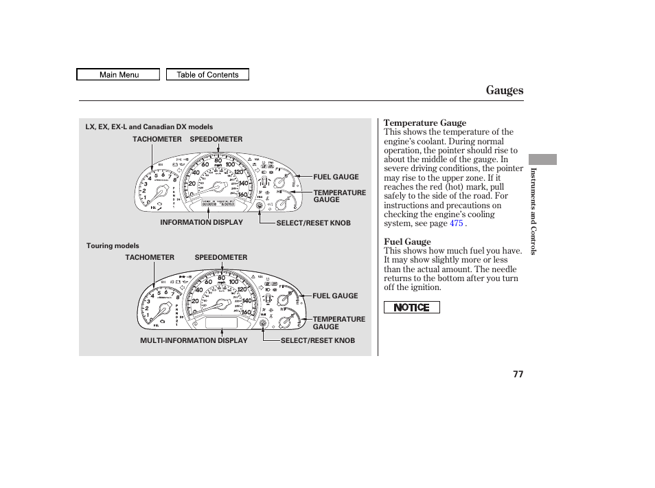 Gauges, 2010 odyssey | HONDA 2010 Odyssey User Manual | Page 80 / 526