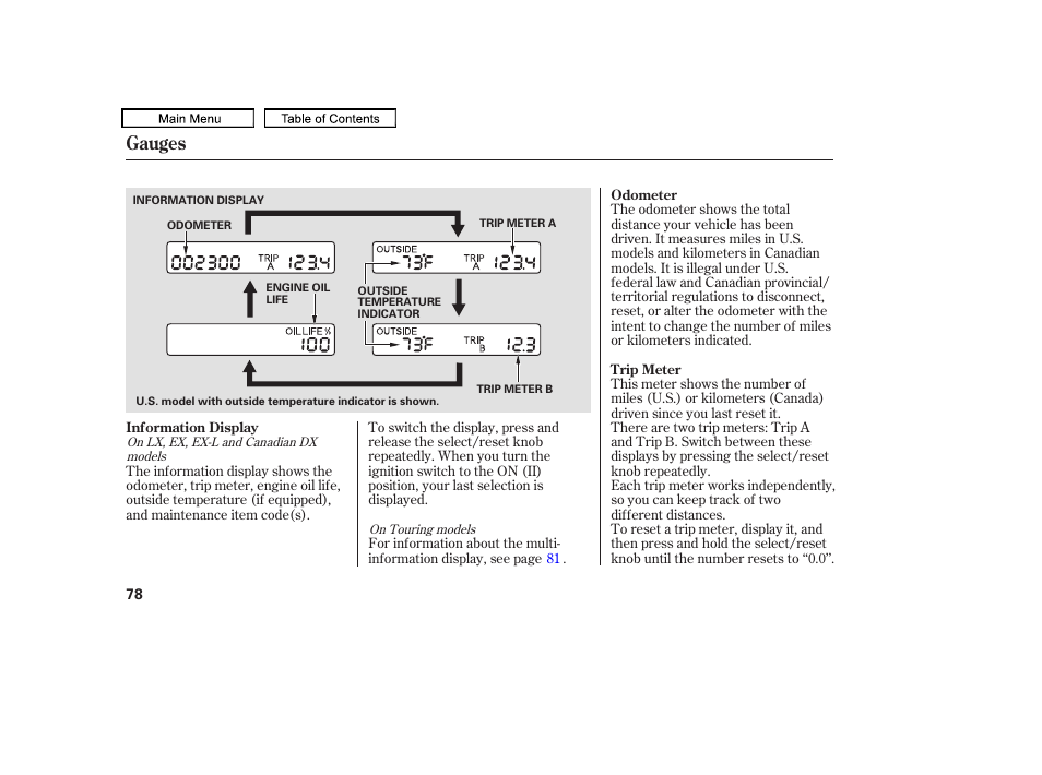 Gauges | HONDA 2010 Odyssey User Manual | Page 81 / 526