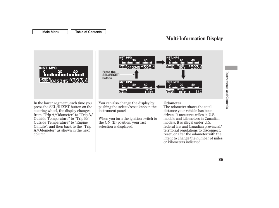 Multi-information display, 2010 odyssey | HONDA 2010 Odyssey User Manual | Page 88 / 526