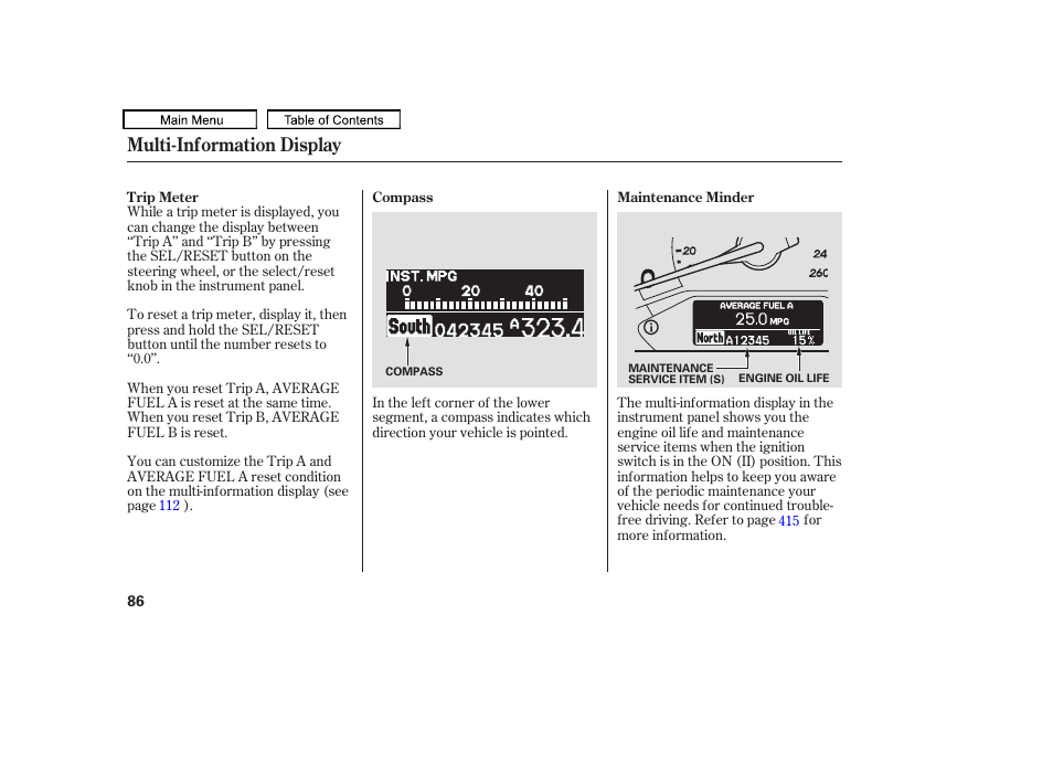 Multi-information display | HONDA 2010 Odyssey User Manual | Page 89 / 526