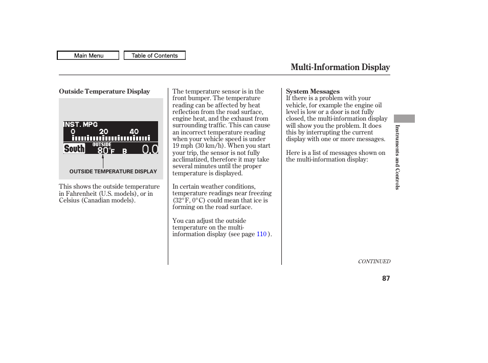 Multi-information display, 2010 odyssey | HONDA 2010 Odyssey User Manual | Page 90 / 526