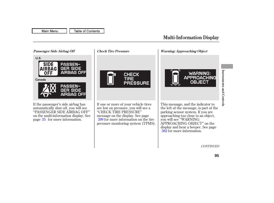 Multi-information display, 2010 odyssey | HONDA 2010 Odyssey User Manual | Page 98 / 526