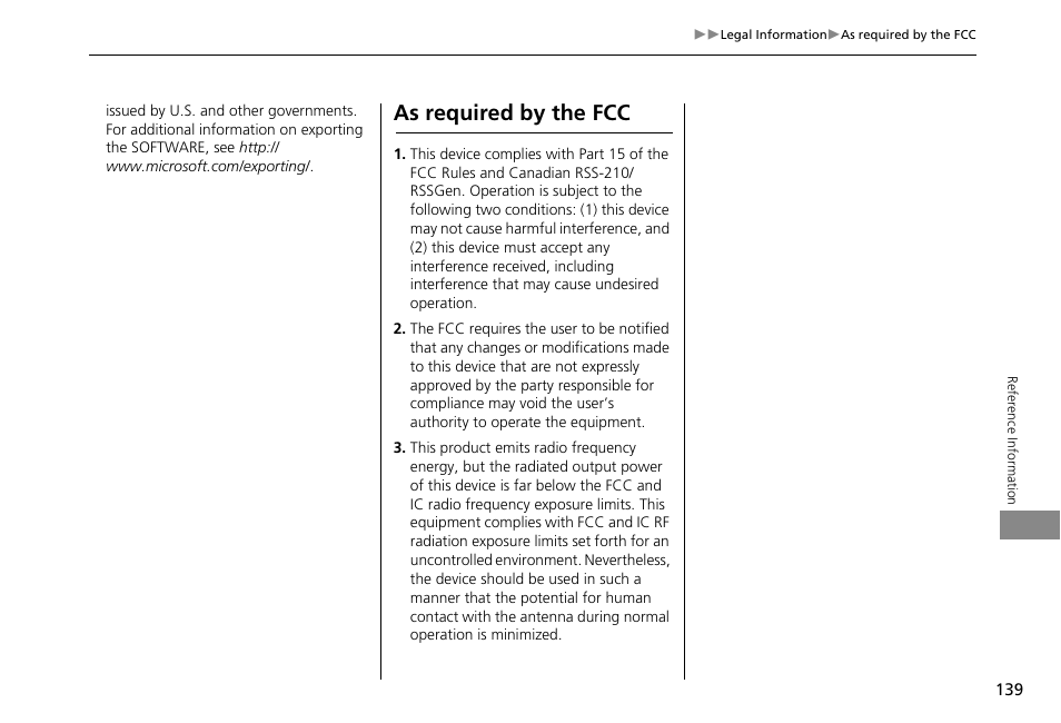 As required by the fcc | HONDA 2013 Accord Crosstour Navigation User Manual | Page 141 / 153