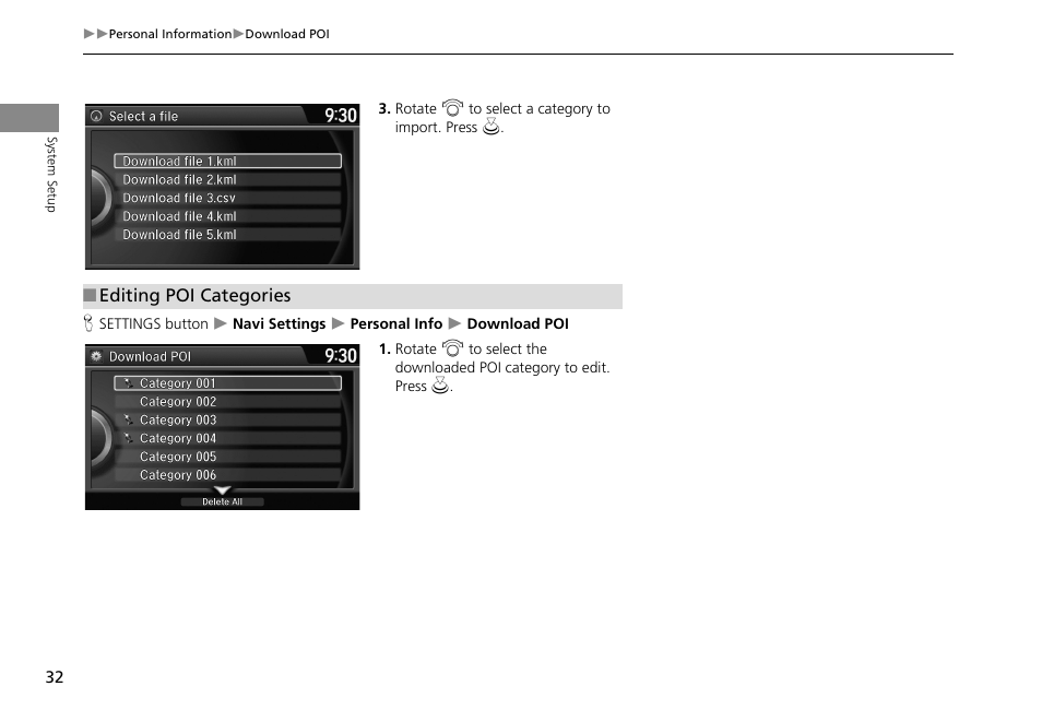Gories, 2 editing poi categories, P. 32 | HONDA 2013 Accord Crosstour Navigation User Manual | Page 34 / 153