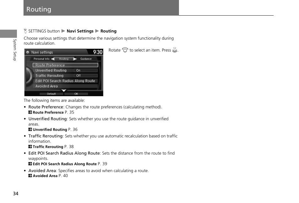 Routing 34, Routing | HONDA 2013 Accord Crosstour Navigation User Manual | Page 36 / 153