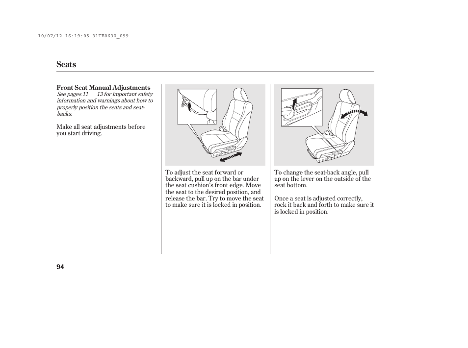 Seats | HONDA 2011 Accord Coupe User Manual | Page 100 / 458