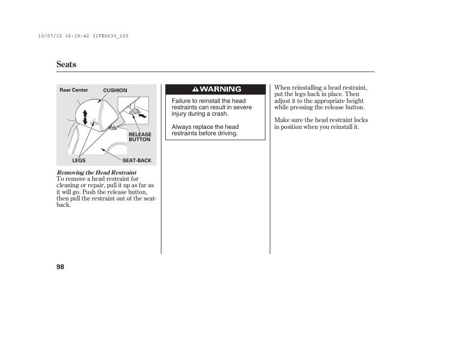 Seats | HONDA 2011 Accord Coupe User Manual | Page 104 / 458