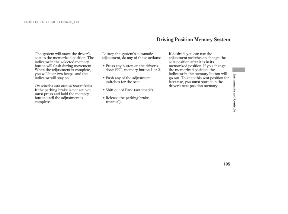 HONDA 2011 Accord Coupe User Manual | Page 111 / 458