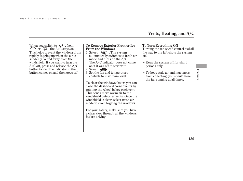 Vents, heating, and a/c | HONDA 2011 Accord Coupe User Manual | Page 135 / 458
