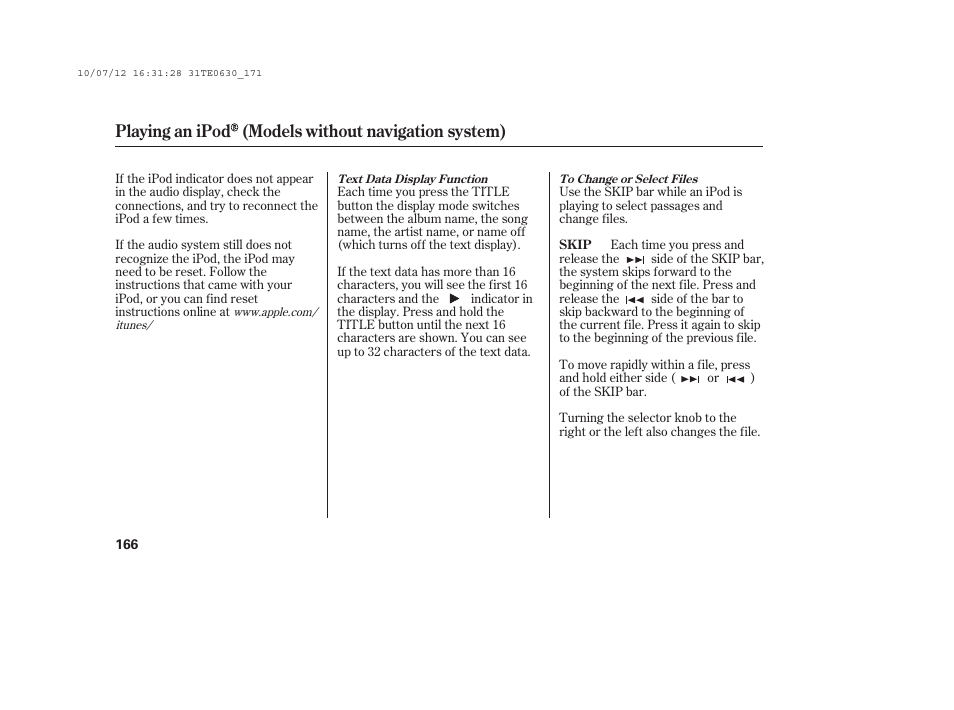 Playing an ipod (models without navigation system) | HONDA 2011 Accord Coupe User Manual | Page 172 / 458