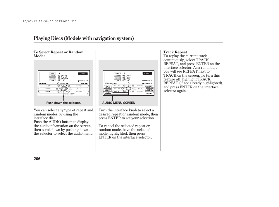 Playing discs (models with navigation system) | HONDA 2011 Accord Coupe User Manual | Page 212 / 458