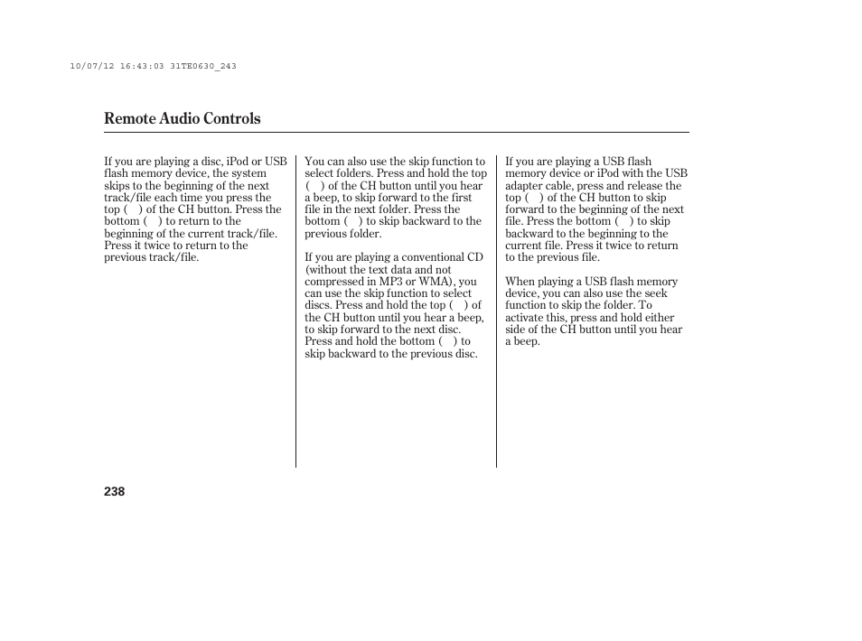 Remote audio controls | HONDA 2011 Accord Coupe User Manual | Page 244 / 458