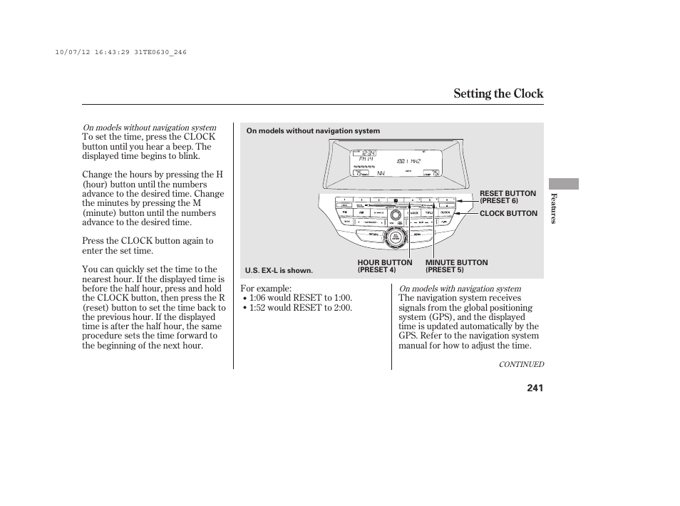 Setting the clock | HONDA 2011 Accord Coupe User Manual | Page 247 / 458