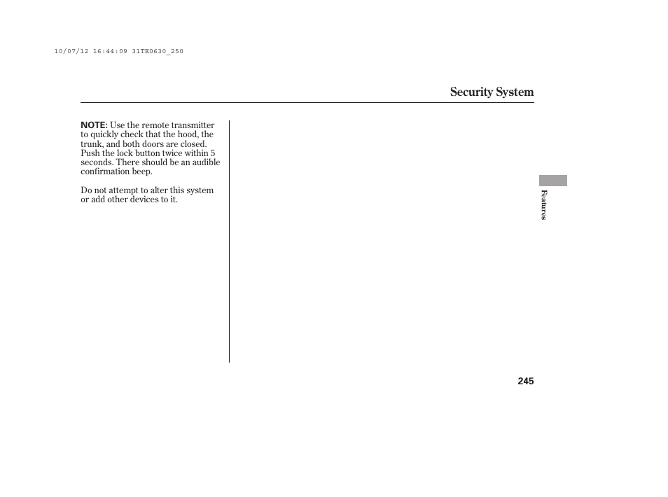 Security system | HONDA 2011 Accord Coupe User Manual | Page 251 / 458