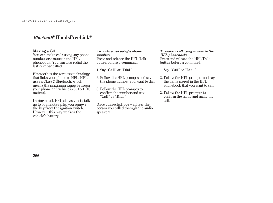 Handsfreelink, Bluetooth | HONDA 2011 Accord Coupe User Manual | Page 272 / 458