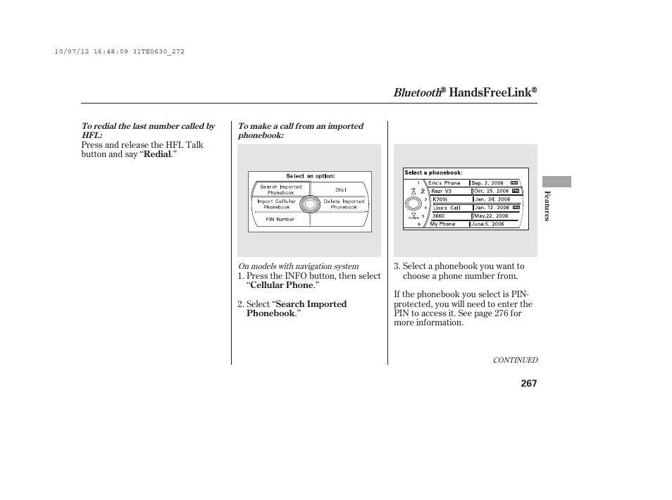 Handsfreelink, Bluetooth | HONDA 2011 Accord Coupe User Manual | Page 273 / 458