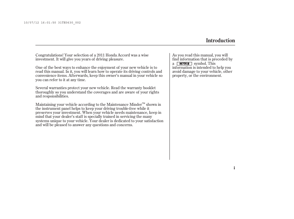 Introduction | HONDA 2011 Accord Coupe User Manual | Page 3 / 458